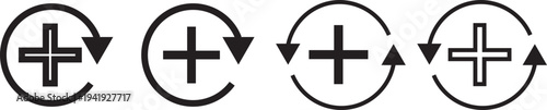 Health recovery icon set. Medical plus signs with upward arrow sign. Medical and Healthcare Symbols. refresh symbol