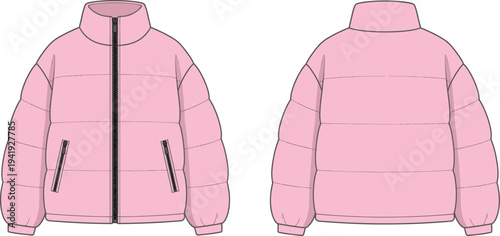 Collection of fashion technical flat sketches for outerwear, knitwear, and summer romper apparel