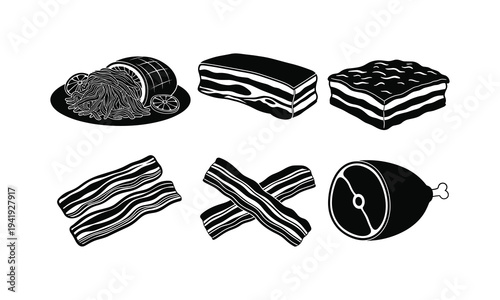 Delicious bacon and ham slices with spaghetti