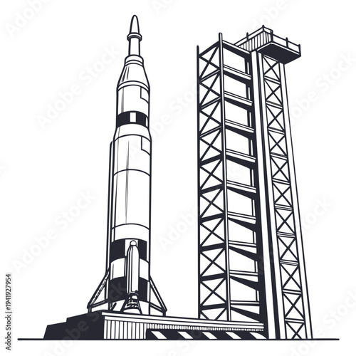 Rocket on launchpad with tower spacecraft launch site 1