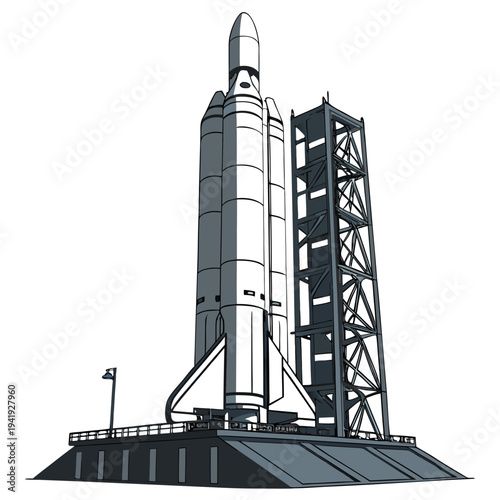 Space Shuttle on Launchpad with Tower rocket spacecraft