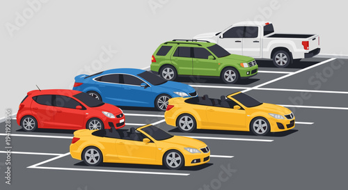 Colorful cars in parking lot