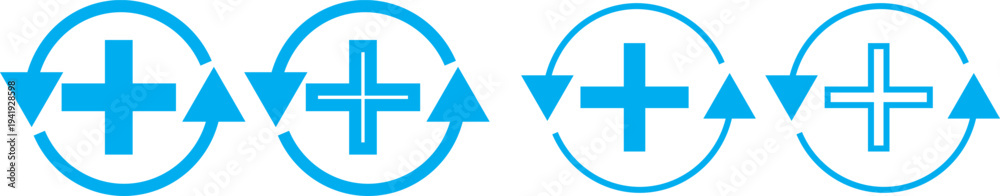 Obraz premium Health recovery icon set. Medical plus signs with upward arrow sign. Medical and Healthcare Symbols. refresh symbol