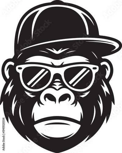 Monkey in sunglasses and a cap. Cool gorilla icon