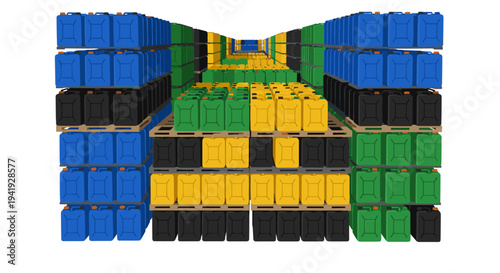 Colorful container stacks in perspective view showcasing logistic storage organization
