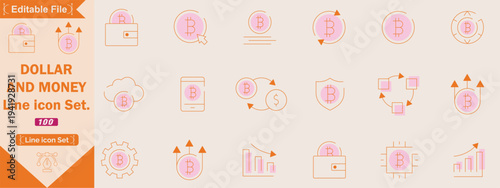 Dollar Money currency sign icon set. Finance, money, payment, banking, investment, price, bank, earning icons. Thin line editable stroke vector illustrations