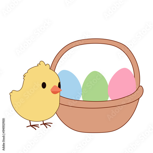 Cute Chick and Egg Icon Isolated on Transparent. Lovely Easter Holiday Mascot. Cartoon Chicken Character. Funny Childish Drawn Bird Portrait for Ester Egg Hunt Family Party Greeting Card Decoration 