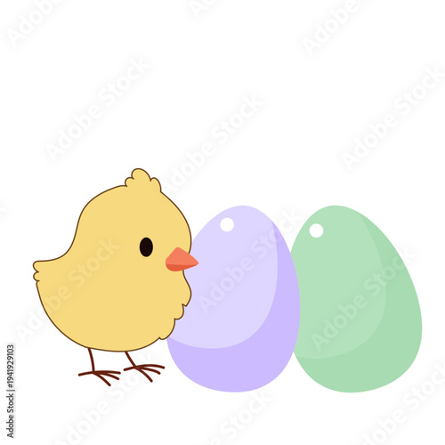 Cute Chick and Egg Icon Isolated on Transparent. Lovely Easter Holiday Mascot. Cartoon Chicken Character. Funny Childish Drawn Bird Portrait for Ester Egg Hunt Family Party Greeting Card Decoration 