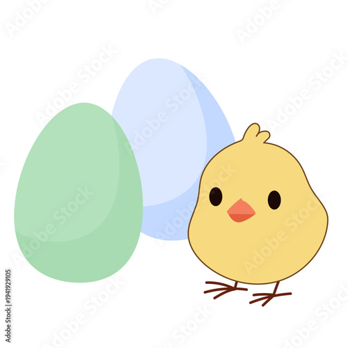Cute Chick and Egg Icon Isolated on Transparent. Lovely Easter Holiday Mascot. Cartoon Chicken Character. Funny Childish Drawn Bird Portrait for Ester Egg Hunt Family Party Greeting Card Decoration 
