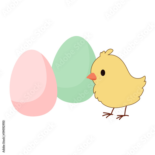 Cute Chick and Egg Icon Isolated on Transparent. Lovely Easter Holiday Mascot. Cartoon Chicken Character. Funny Childish Drawn Bird Portrait for Ester Egg Hunt Family Party Greeting Card Decoration 