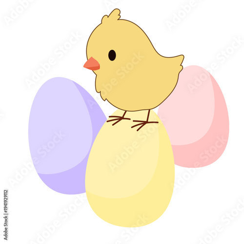 Cute Chick and Egg Icon Isolated on Transparent. Lovely Easter Holiday Mascot. Cartoon Chicken Character. Funny Childish Drawn Bird Portrait for Ester Egg Hunt Family Party Greeting Card Decoration 
