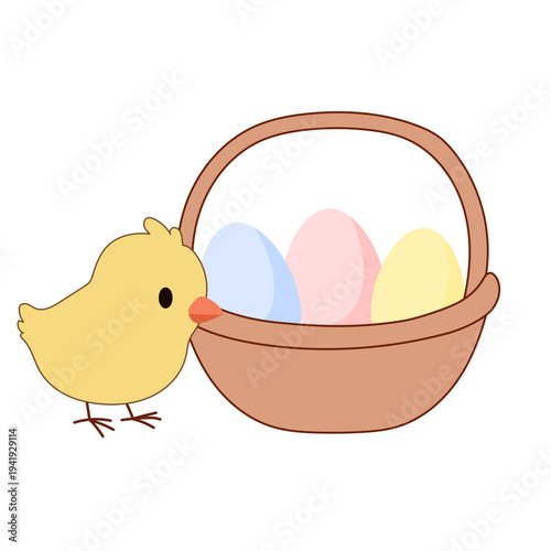 Cute Chick and Egg Icon Isolated on Transparent. Lovely Easter Holiday Mascot. Cartoon Chicken Character. Funny Childish Drawn Bird Portrait for Ester Egg Hunt Family Party Greeting Card Decoration 