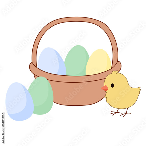 Cute Chick and Egg Icon Isolated on Transparent. Lovely Easter Holiday Mascot. Cartoon Chicken Character. Funny Childish Drawn Bird Portrait for Ester Egg Hunt Family Party Greeting Card Decoration 