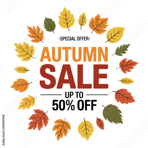 Autumn sale up to fifty percent off special offer leafs