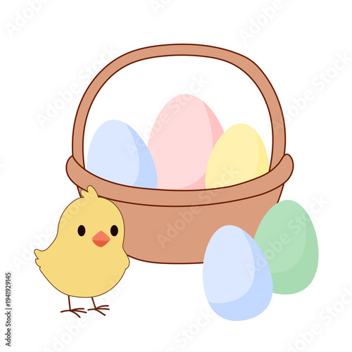 Cute Chick and Egg Icon Isolated on Transparent. Lovely Easter Holiday Mascot. Cartoon Chicken Character. Funny Childish Drawn Bird Portrait for Ester Egg Hunt Family Party Greeting Card Decoration 