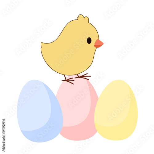 Cute Chick and Egg Icon Isolated on Transparent. Lovely Easter Holiday Mascot. Cartoon Chicken Character. Funny Childish Drawn Bird Portrait for Ester Egg Hunt Family Party Greeting Card Decoration 