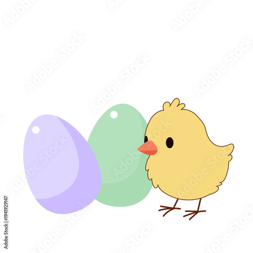 Cute Chick and Egg Icon Isolated on Transparent. Lovely Easter Holiday Mascot. Cartoon Chicken Character. Funny Childish Drawn Bird Portrait for Ester Egg Hunt Family Party Greeting Card Decoration 