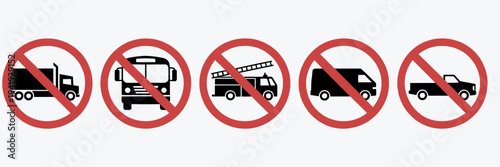 No trucks buses fire trucks vans cars allowed traffic signs icons  restricted vehicle types