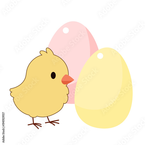 Cute Chick and Egg Icon Isolated on Transparent. Lovely Easter Holiday Mascot. Cartoon Chicken Character. Funny Childish Drawn Bird Portrait for Ester Egg Hunt Family Party Greeting Card Decoration 