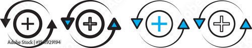 Health recovery icon set. Medical plus signs with upward arrow sign. Medical and Healthcare Symbols. refresh symbol