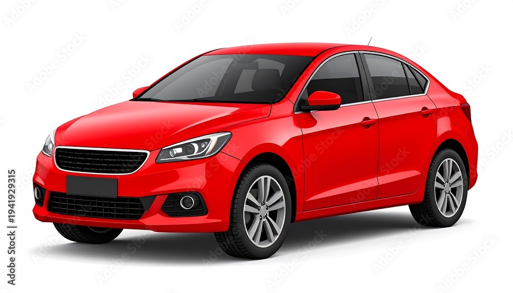 Obraz premium Studio shot of a vibrant red sedan car on a clean white background
