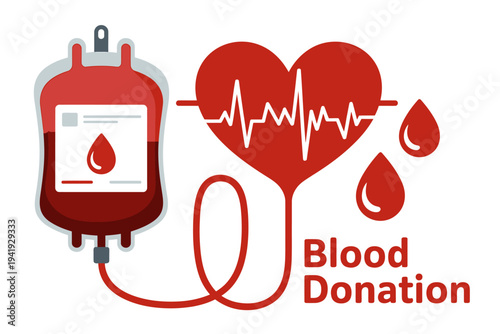 Blood donation concept with heart and blood bag illustration