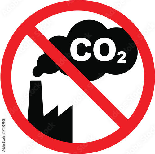 No carbon emissions pollution into atmosphere vector sign
