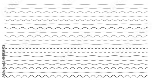 Wave line set. Vector water waves. Set of wavy zigzag lines.