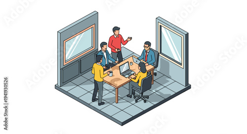 Business team meeting in modern office isometric style