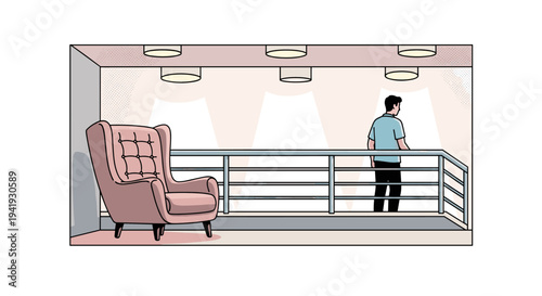 Contemplative moment in modern balcony space with cozy armchair