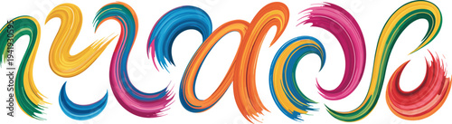 Vibrant colorful abstract paint brush strokes set, dynamic artistic swirl shapes, acrylic texture design element collection, modern creative background