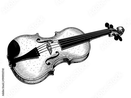 Vintage Violin Musical Instrument Engraving Illustration