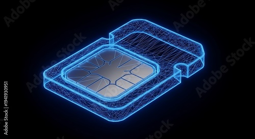SIM Card Neon Illustration on Black Background.