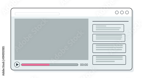Website template for video content, layout with player and related videos list, media portal