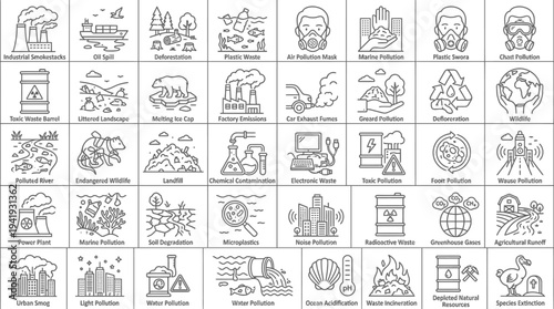 Collection of Simple Line Icons Representing Various Concepts and Objects.