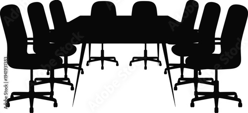 Conference table with office chairs boardroom meeting workspace corporate furniture office interior business environment flat vector illustration design