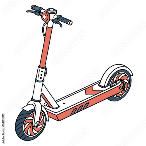 Orange and white electric scooter with black tires and handlebars