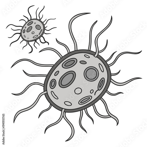 Gray virus cells with tentacles biology