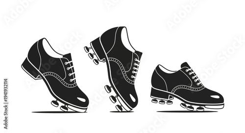 Illustration of ice skates displayed from multiple angles showcasing their sleek design and lacing details