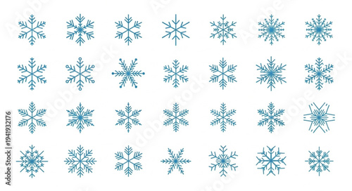 Collection of Blue Snowflakes with Various Designs.