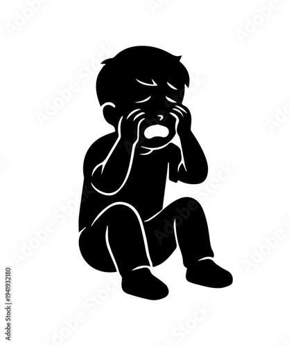 Upset boy silhouette crying having tantrum