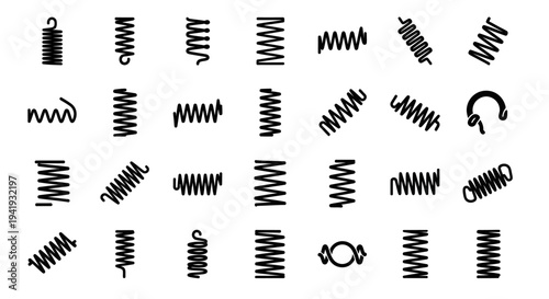 Collection of Various Springs and Coils in Different Orientations and Shapes