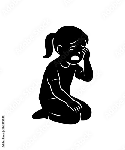Crying silhouette girl feeling sad and upset
