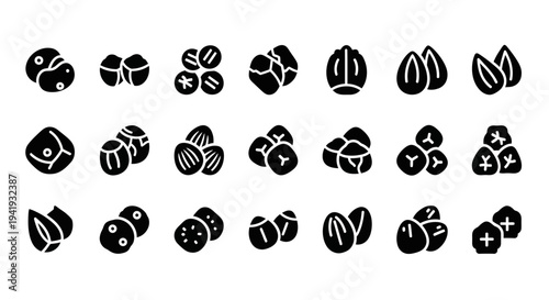 Collection of various coffee beans illustrations displayed in a grid pattern, showcasing different styles and designs.