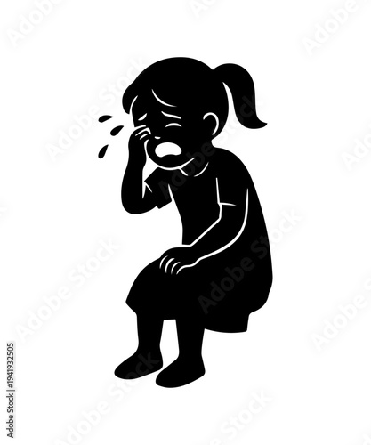 Crying girl silhouette feeling sad and upset