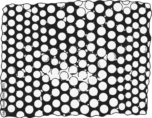 A monochromatic pattern of tightly packed circles of varying sizes, creating a textured surface