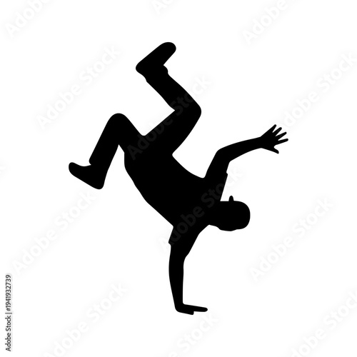 Breakdancer b-boy performing handstand freeze pose silhouette