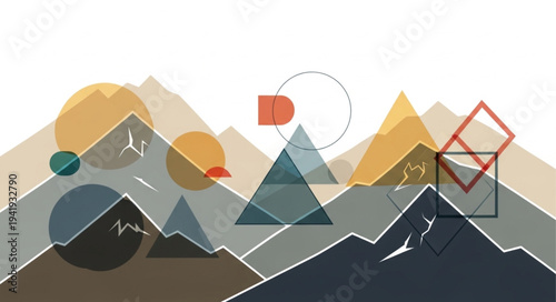 Abstract Geometric Mountain Landscape Illustration Design.