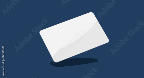 A plain white card angled on a dark blue background with a shadow
