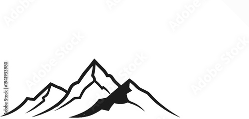 A minimalist black and white graphic of jagged mountain peaks against a blank background